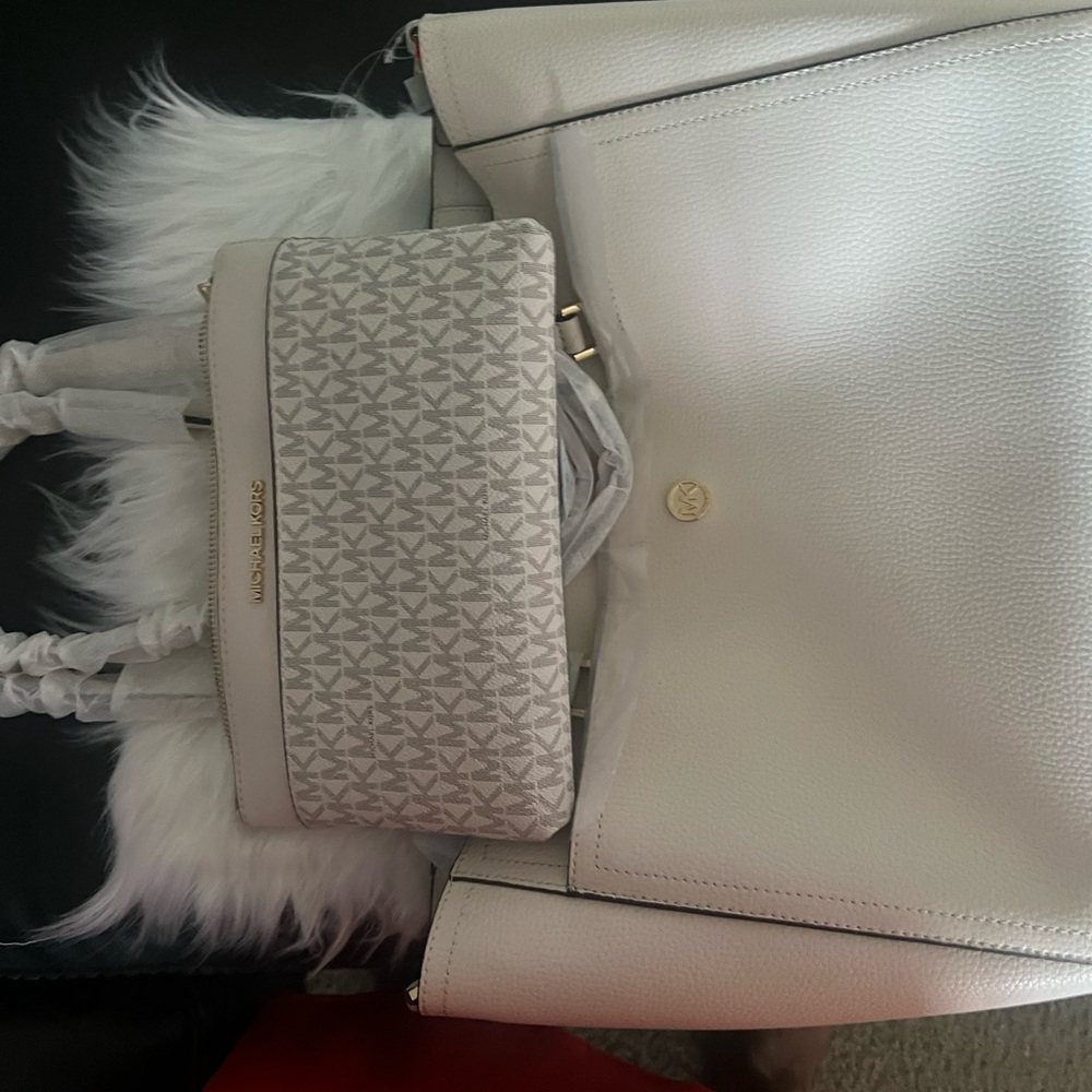 Michael Kors Cream and White Quilted Backpack